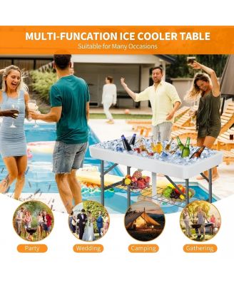 Portable Ice Cooler Table with Drain, Skirt & Handle, 440LBS Capacity