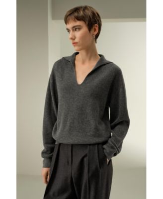 Women's Ribbed Cashmere Polo Sweater