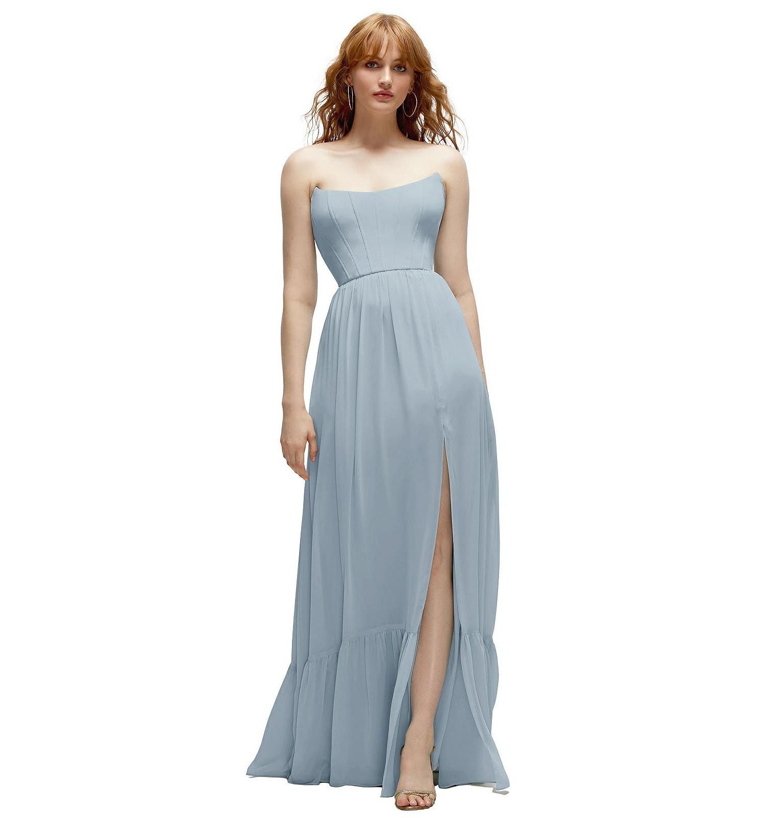 Plus Size Strapless Cat-Eye Corset Maxi Dress with Ruffle Hem A-Line Skirt