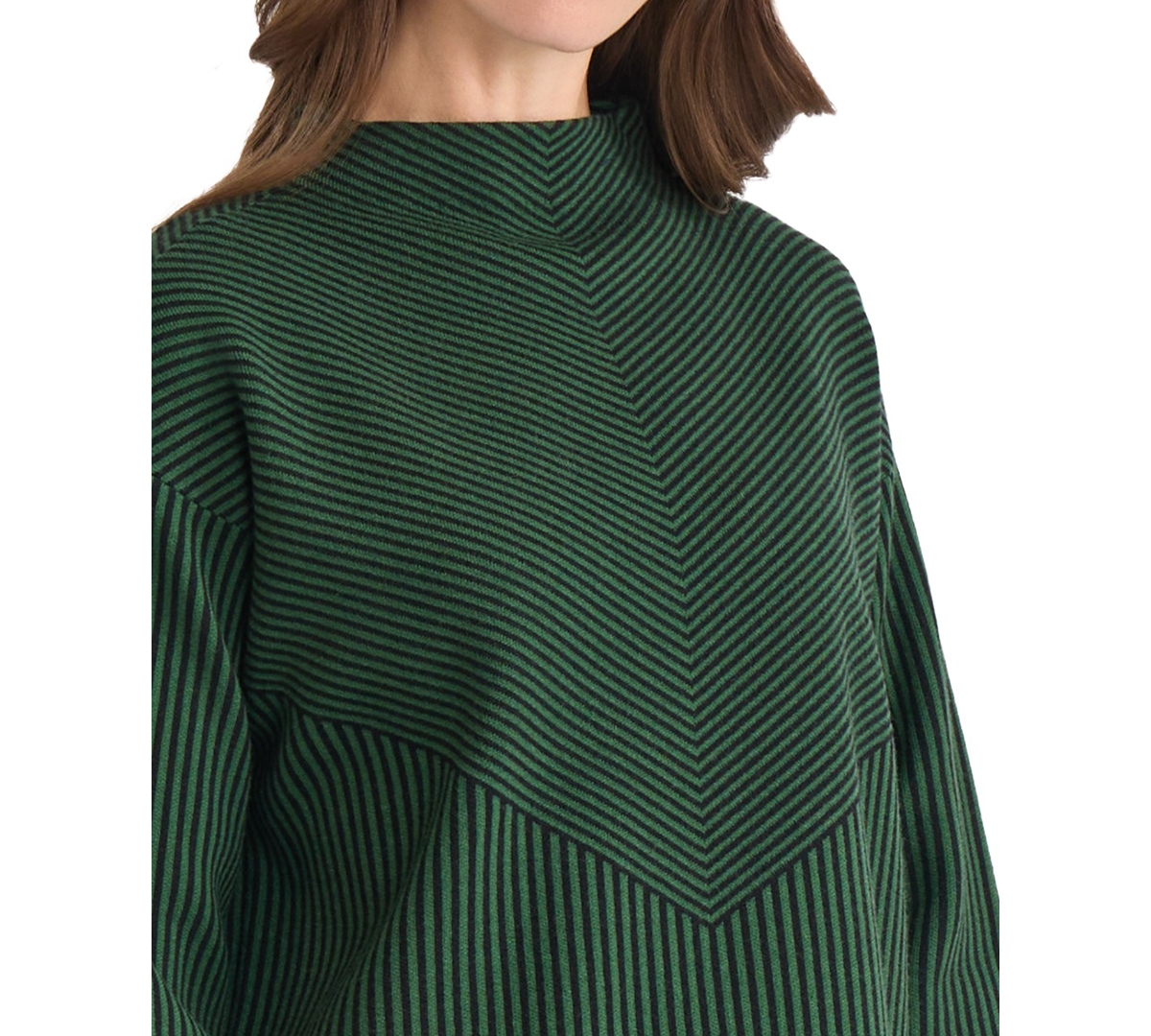Jones New York Petite Striped Mock Neck Sweater