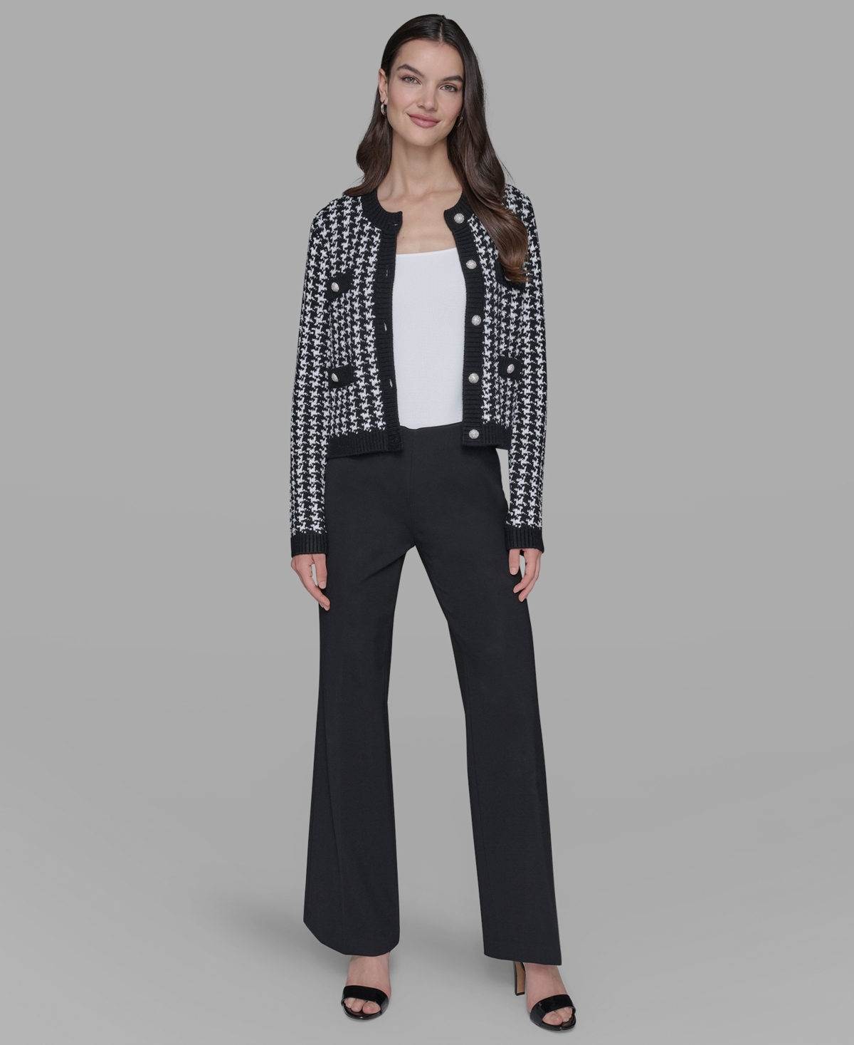 Karl Lagerfeld Women's Houndstooth Long Sleeve Cardigan In Multi