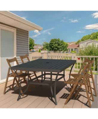 Palermo Slat Top Table with Frame and Umbrella Hole, Gray