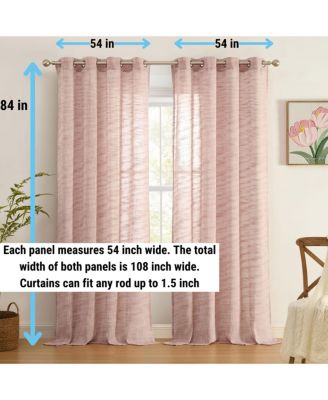 Madison Faux Linen Textured Semi Sheer Privacy Sun Light Filtering Transparent Window Grommet Long Thick Curtains Panels, Set of 2
