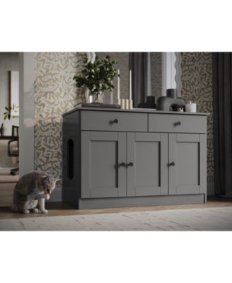 100% Solid Wood Ziva 3-Door Cat Litter Box Enclosure