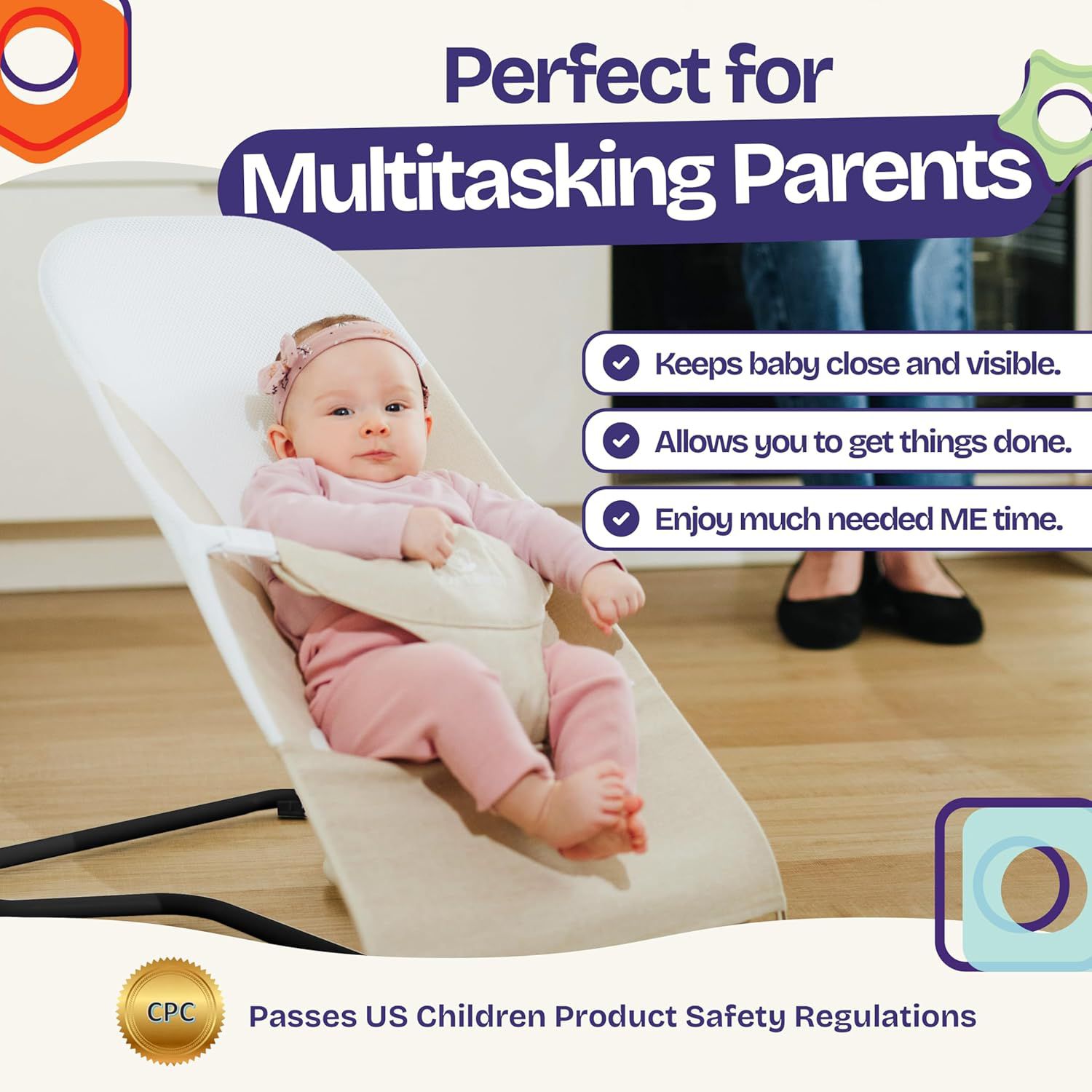 Kids Portable 2 in 1 Bouncer – Versatile Bouncer Chair Bouncer with Ergonomic Support to Use, Oatmeal