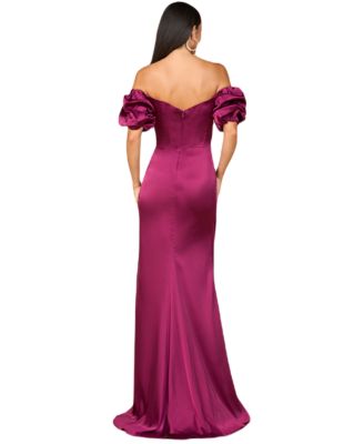 Women's Off Shoulder Satin Dress with Slit