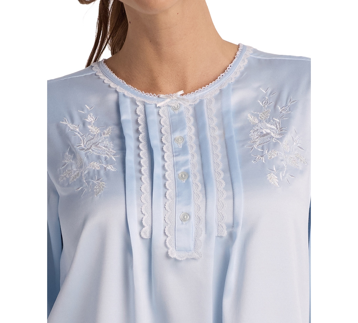 Miss Elaine Petite Round Neck Long Sleepwear Gown In Blue