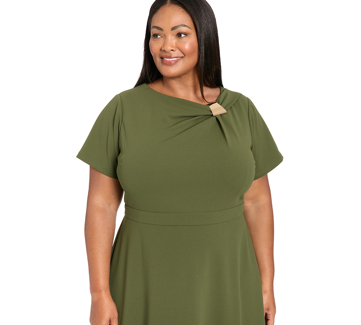 London Times Plus Size Fit And Flare Short Sleeve Dress In Green