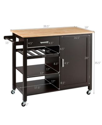 4-Tier Wood Kitchen Island Trolley Cart Storage Cabinet