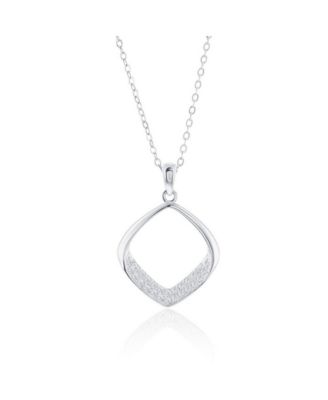Sterling Silver, Pave CZ Diamond-Shaped Necklace & Earrings Set
