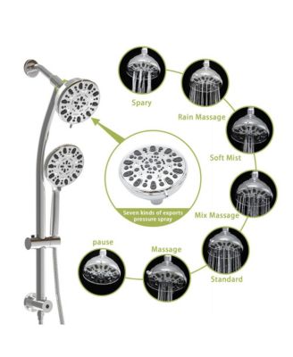 Multi Function Dual Shower Head - Shower System with 4.7" Rain Showerhead, 7-Function Hand Shower, Adjustable Slide Bar,Chrome