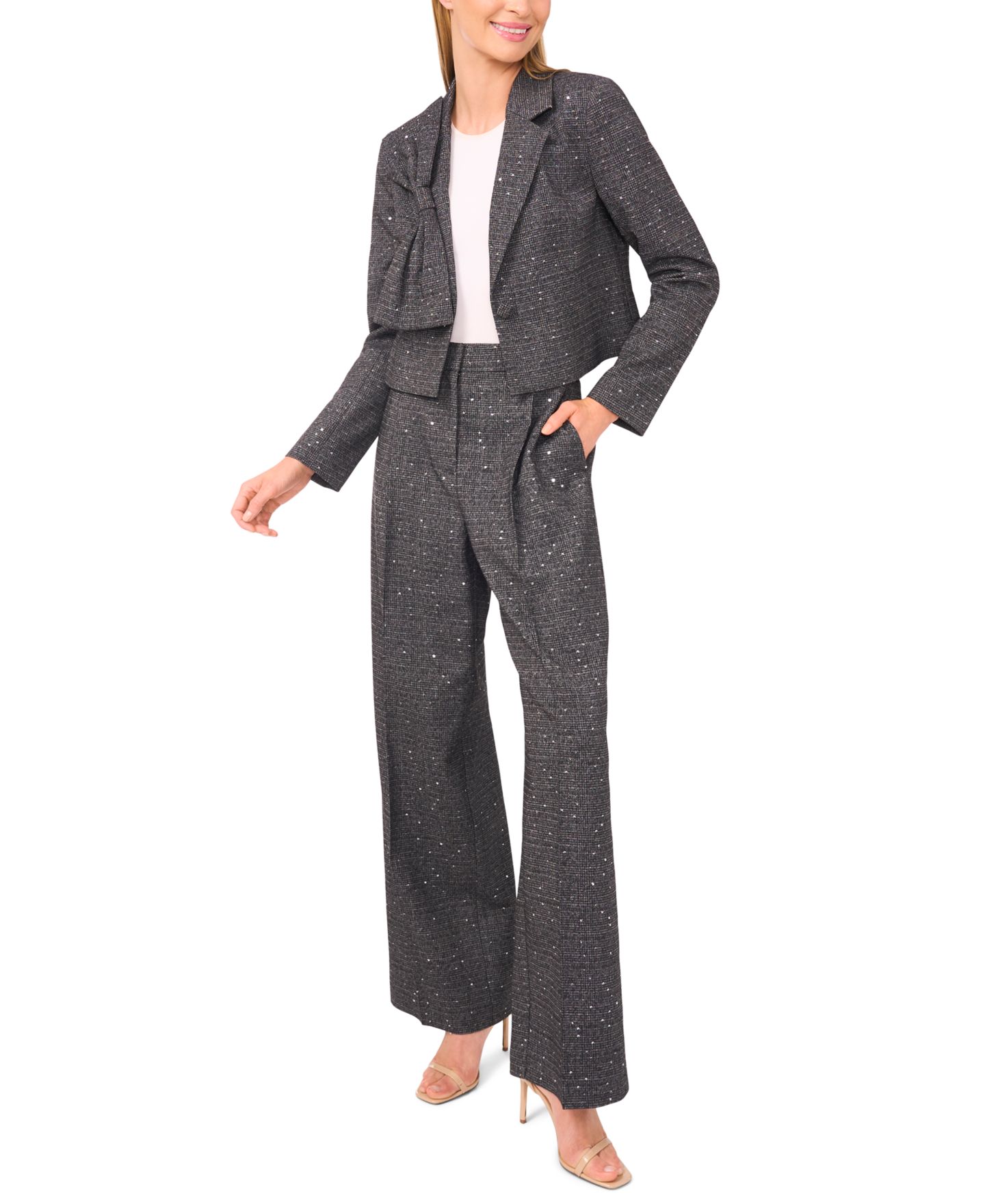 Женский пиджак CeCe Cropped Long Sleeve Lapel Bow Blazer, цвет: Насыщенный чёрный — фото 5