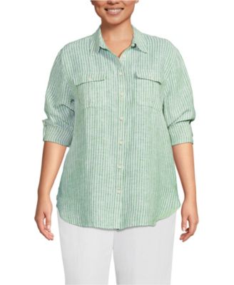 Plus Size Linen Roll Sleeve Relaxed Tunic Top