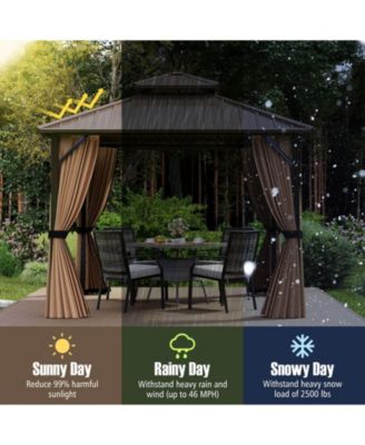 10 x 10 FT Hardtop Gazebo with Netting Heavy-Duty Double-Roof Galvanized Metal Top