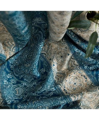 William Boho Damask Striped Patterned Window Back Tab Rod Pocket Curtains Bedroom - Light Blocking Darkening Window Panels, Set of 2