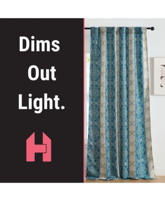 William Boho Damask Striped Patterned Window Back Tab Rod Pocket Curtains Bedroom - Light Blocking Darkening Window Panels, Set of 2