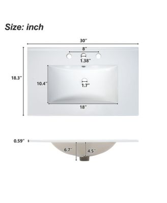 30" Bathroom Vanity with Sink, Solid Wood Frame and MDF, 2 Soft-Close Doors, Drawer and Storage Shelves