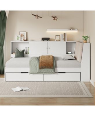 L-Shaped Daybed with Storage Bookcase & USB