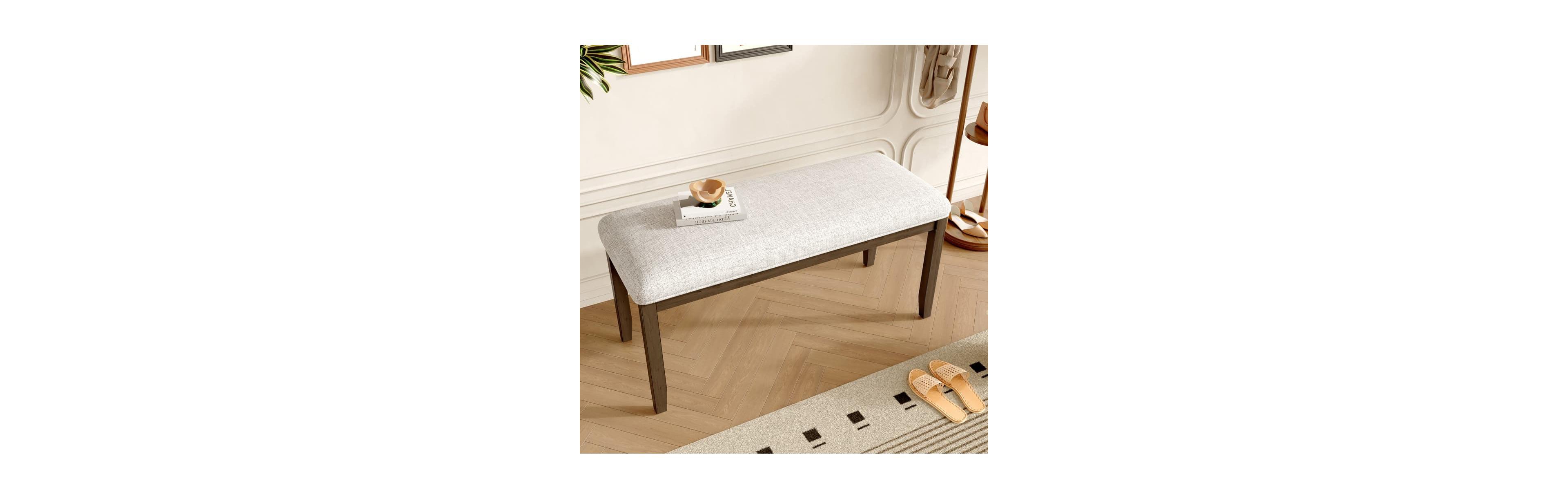 Upholstered Entryway Bench with Wood Legs, 38 Inch Padded Bench for Bedroom, Small Spaces or Dining Room-Maison Boucle