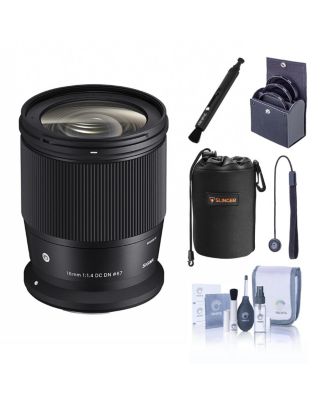 16mm f/1.4 DC DN Contemporary Lens for Canon RF, Bundle with 67mm Filter Kit, Neoprene Lens Pouch, Lens Cleaner, Lens Cap Tether and Cleaning