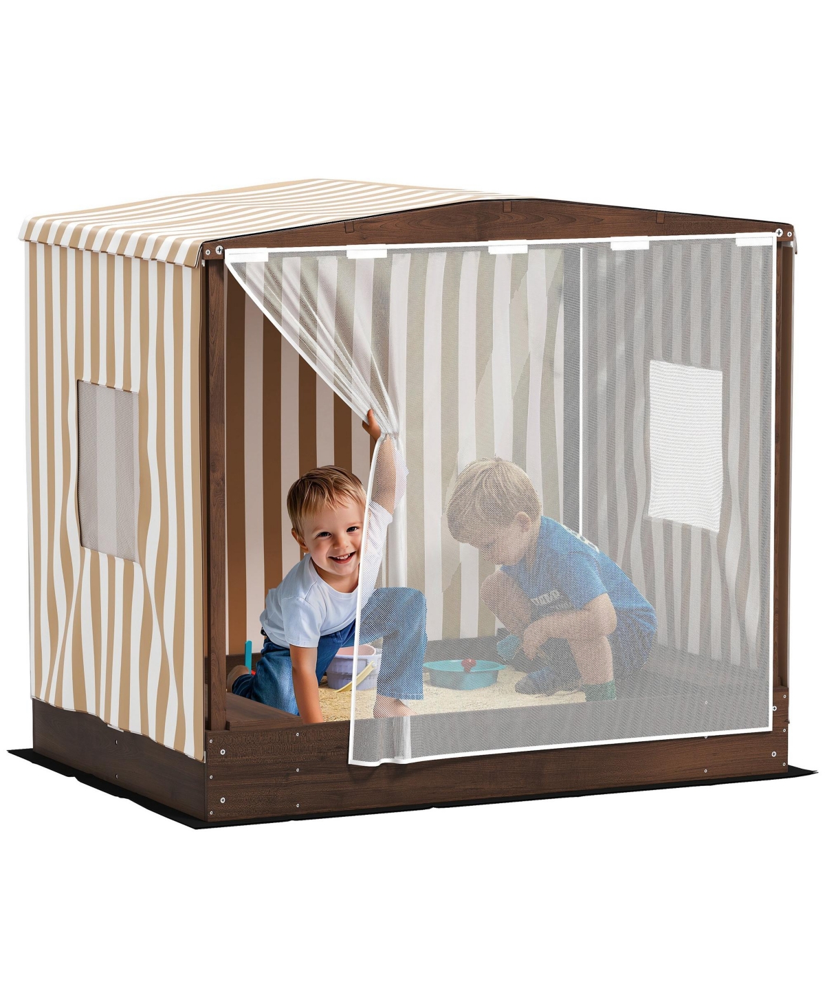 Qaba Kids Wooden box with Canopy Fully Cove, 56" x 40" x 52",