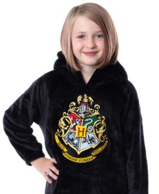 Kids Hogwarts Crest Pullover Poncho Robe Fleece Hooded Bathrobe