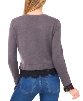 Women's Lace Hem Long Sleeves Sweater