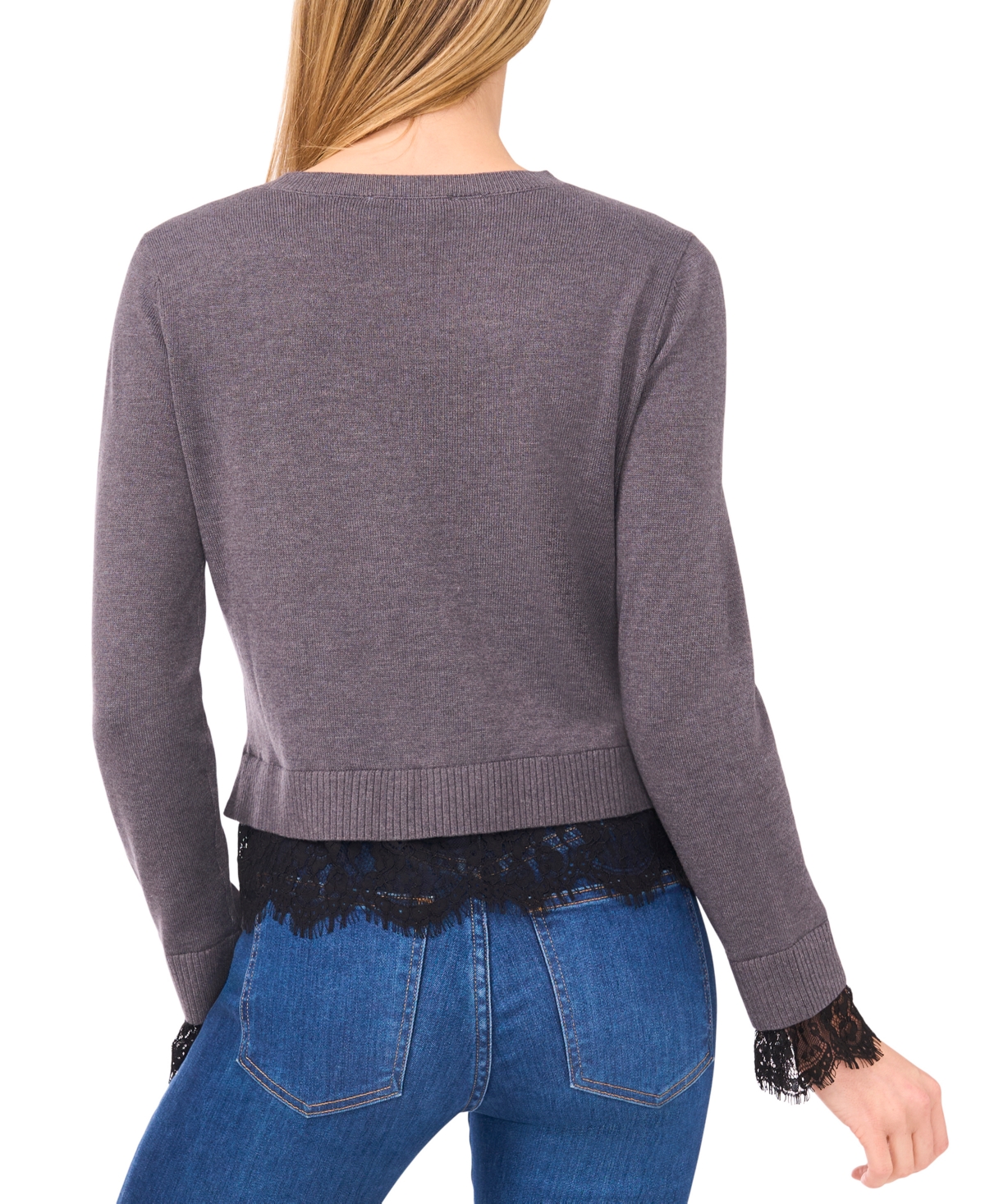 Cece Women's Lace Hem Long Sleeves Sweater In Gray
