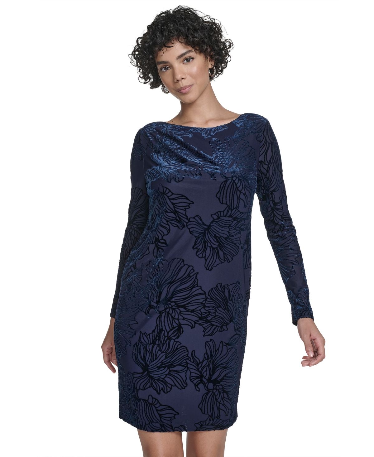 Calvin Klein Women's Velvet Burnout Shift Dress In Blue