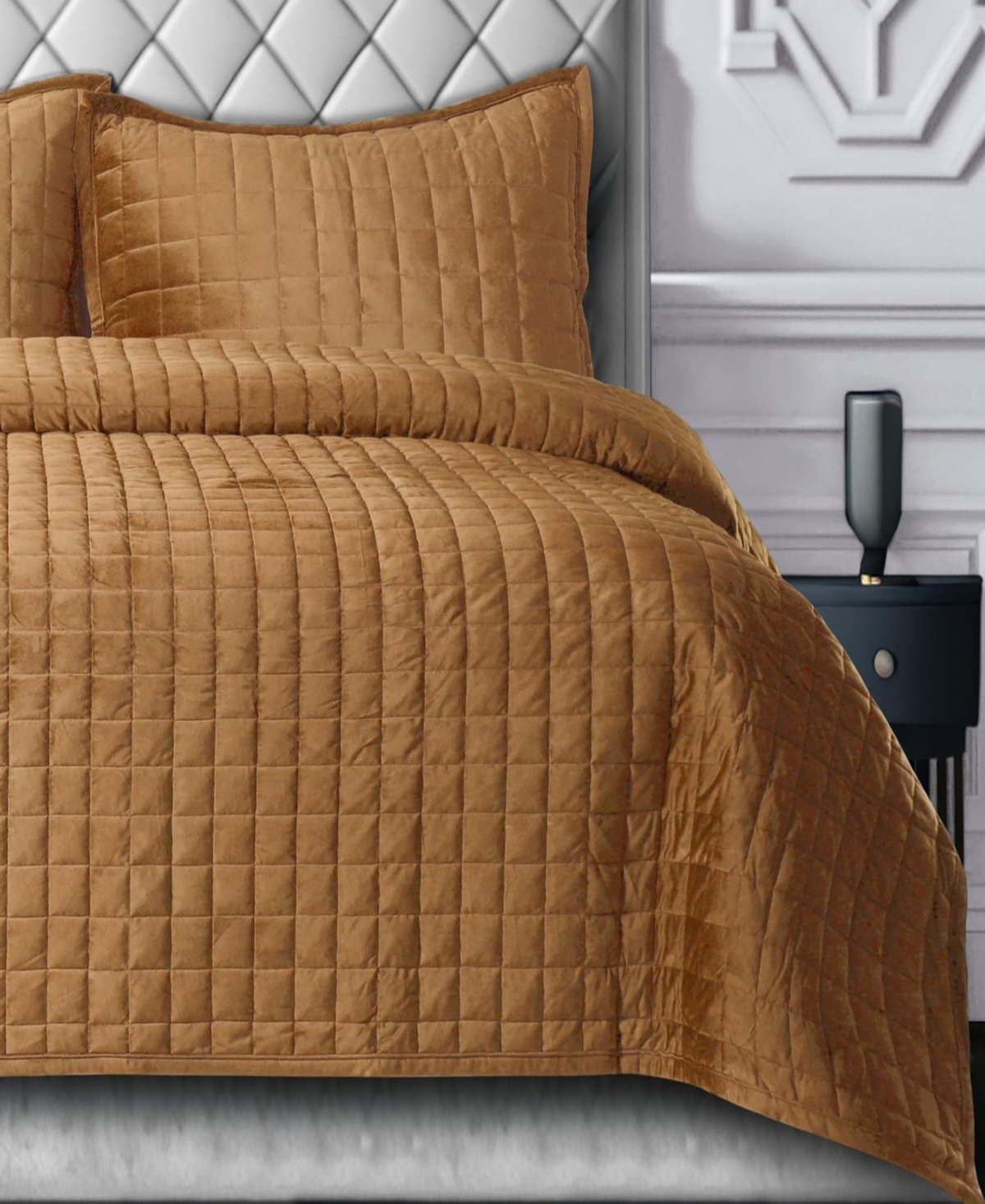 Tribeca Living Florence Velvet Solid Oversized Quilt Set, Twin In Brown