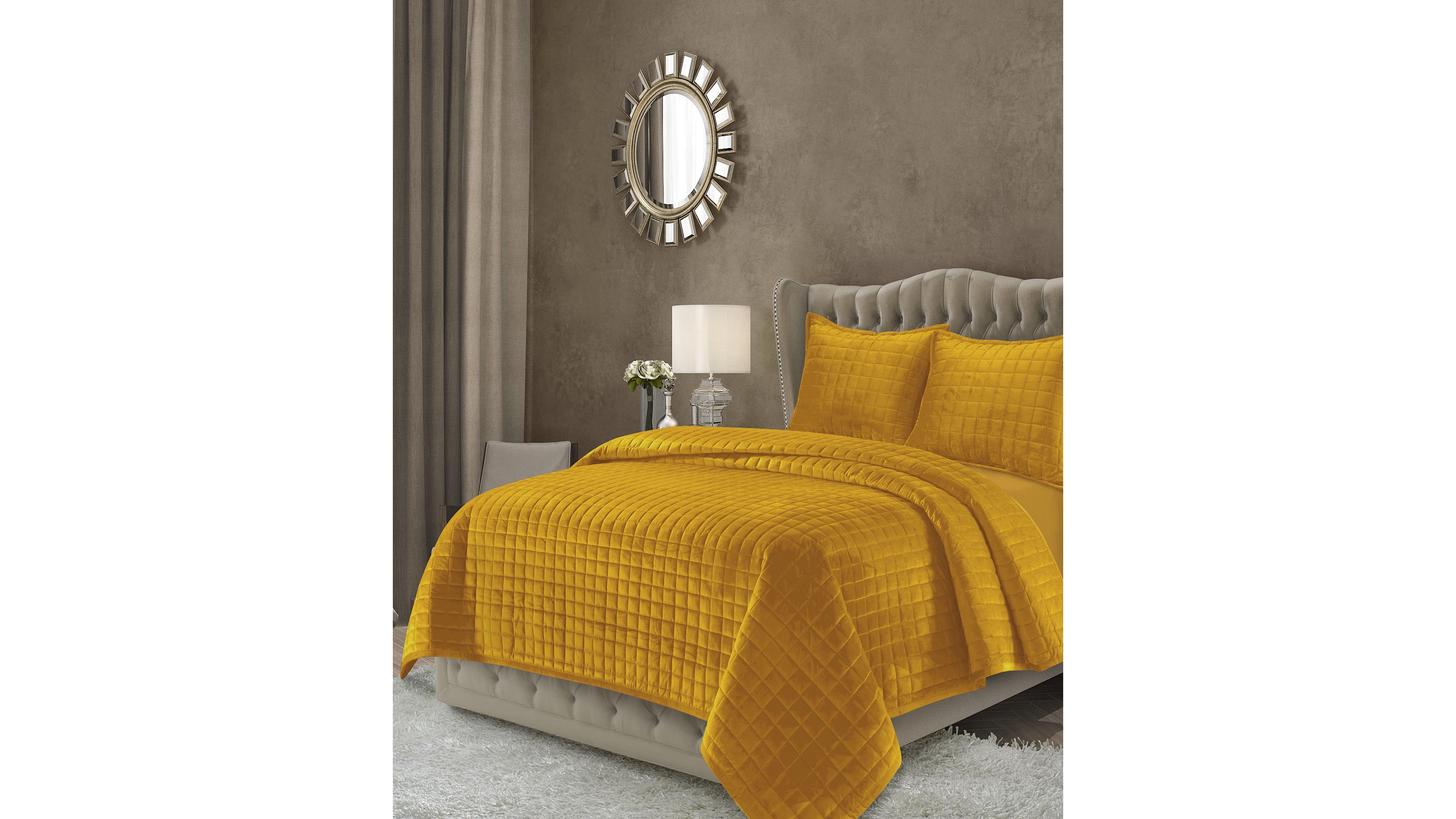 Tribeca Living Florence Velvet Solid Oversized Quilt Set, Twin