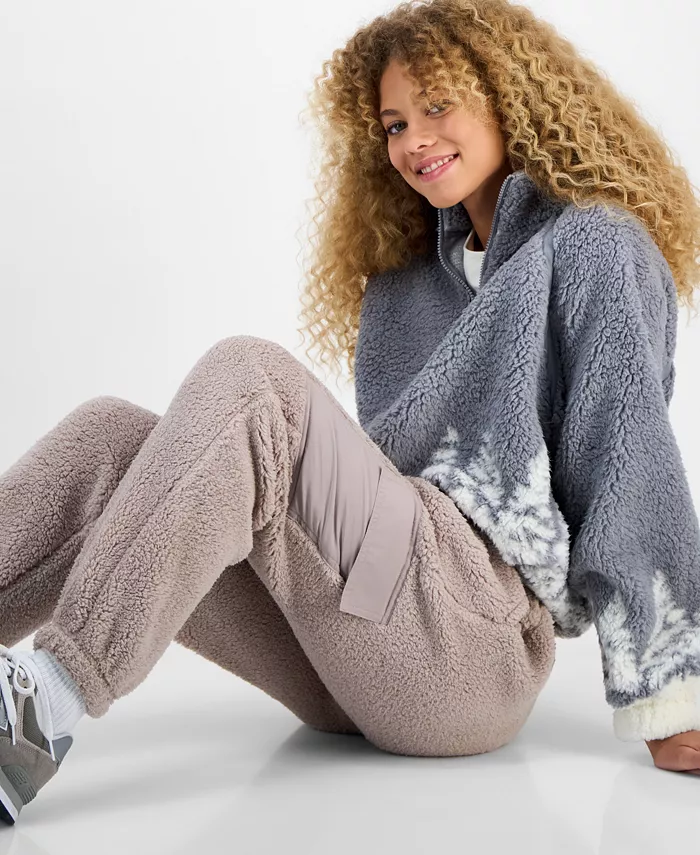 Juniors' Sherpa Cargo Jogger Pants - thumbnail 7