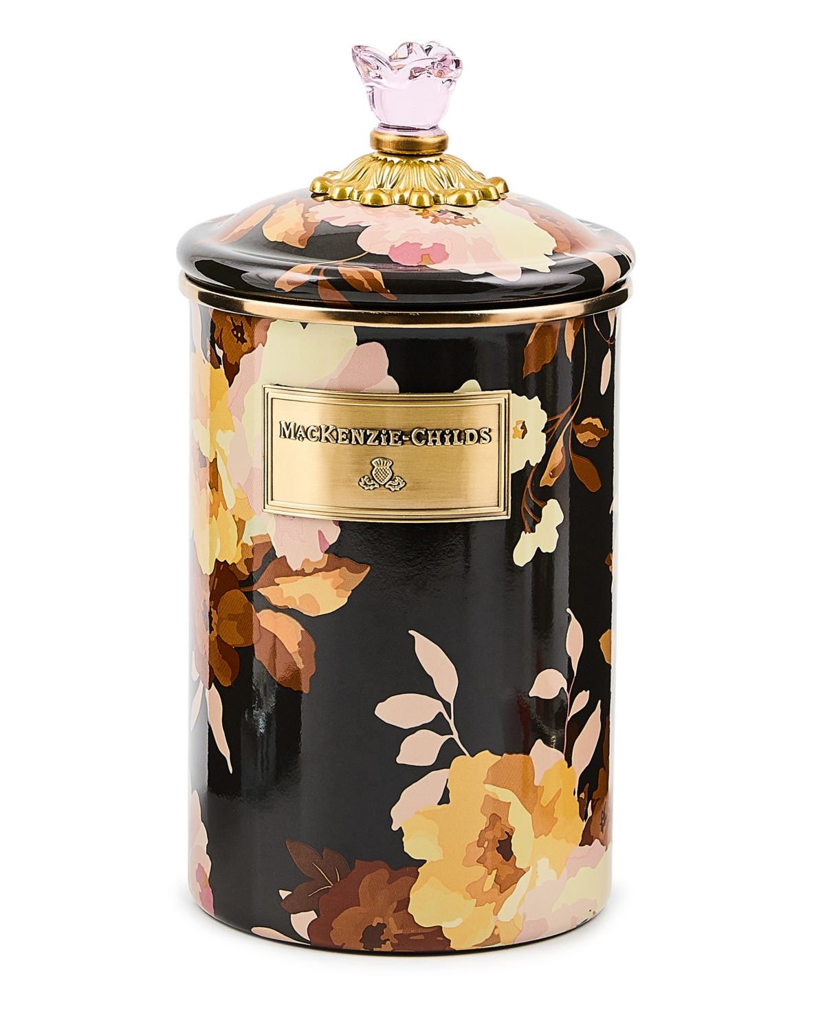 Mackenzie-childs Wild Rose Brown Large Canister In Multi