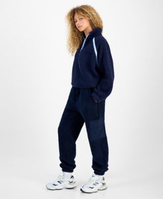 Hippie Rose Hiippie Rose Juniors Half Zip Sherpa Fleece Top Sherpa Fleece Cargo Pants In Blue