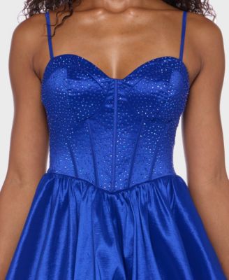 Juniors' Rhinestone Strappy Bustier Bodice Dress