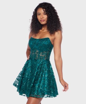 Juniors' Scoop Neck Strapless Bustier Dress