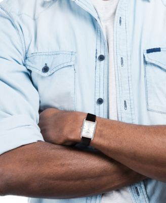 Men's Elliot Black Leather Strap Watch, 32 x 36mm