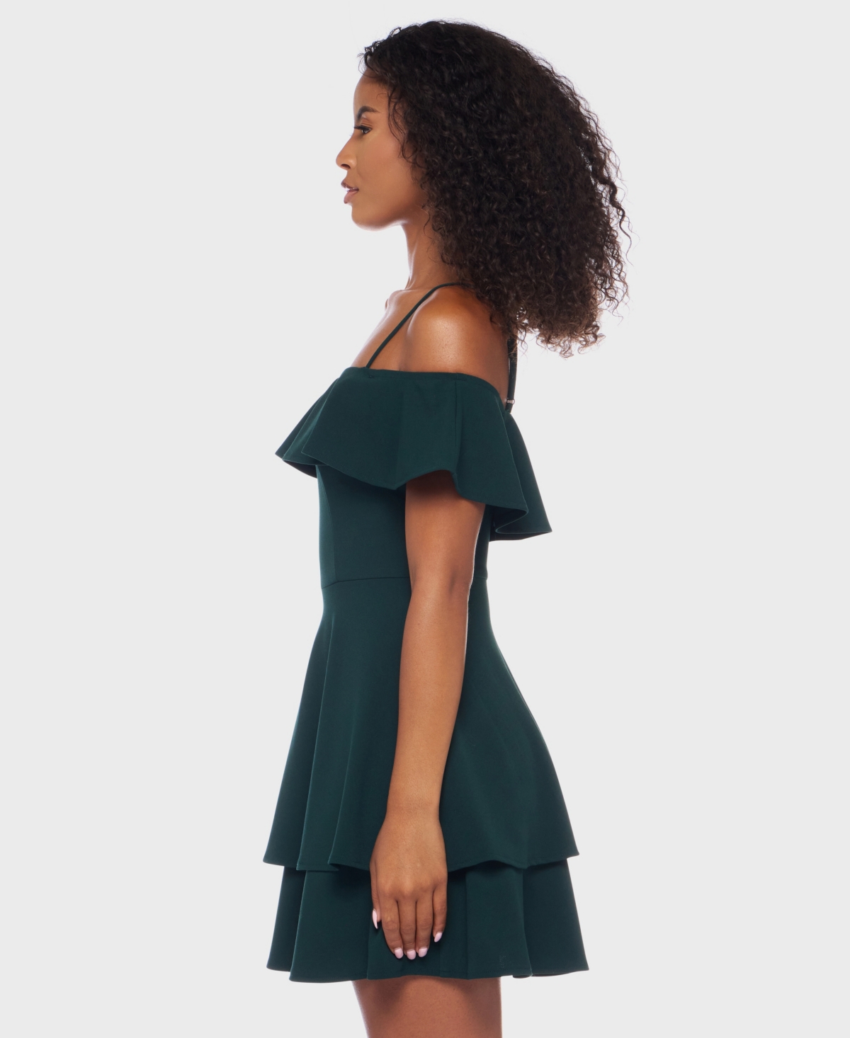 B Darlin Juniors' Ruffled Off-the-shoulder Dress In Green