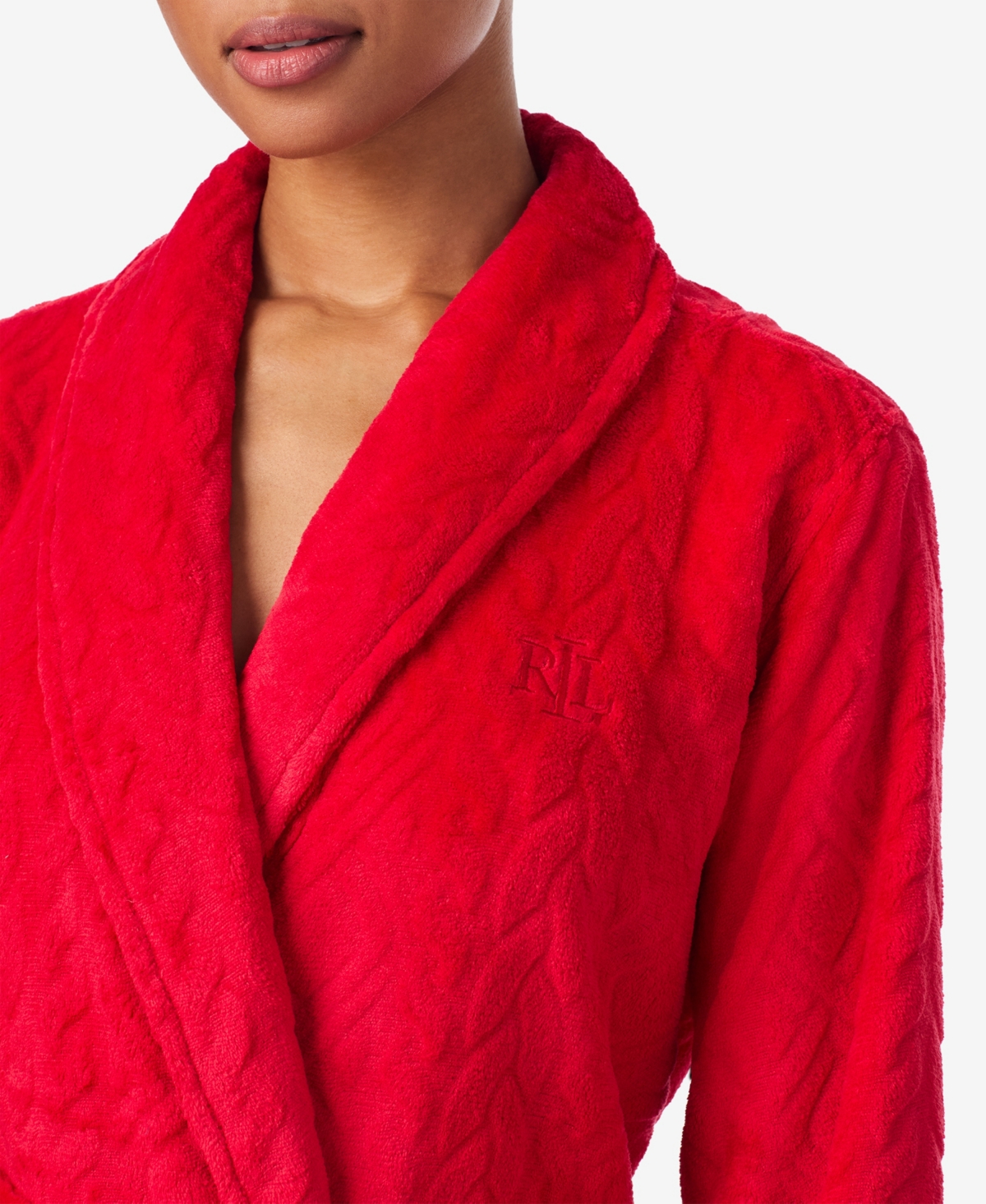 Ralph Lauren Women's Long Sleeve Shawl Collar Short Robe In Red