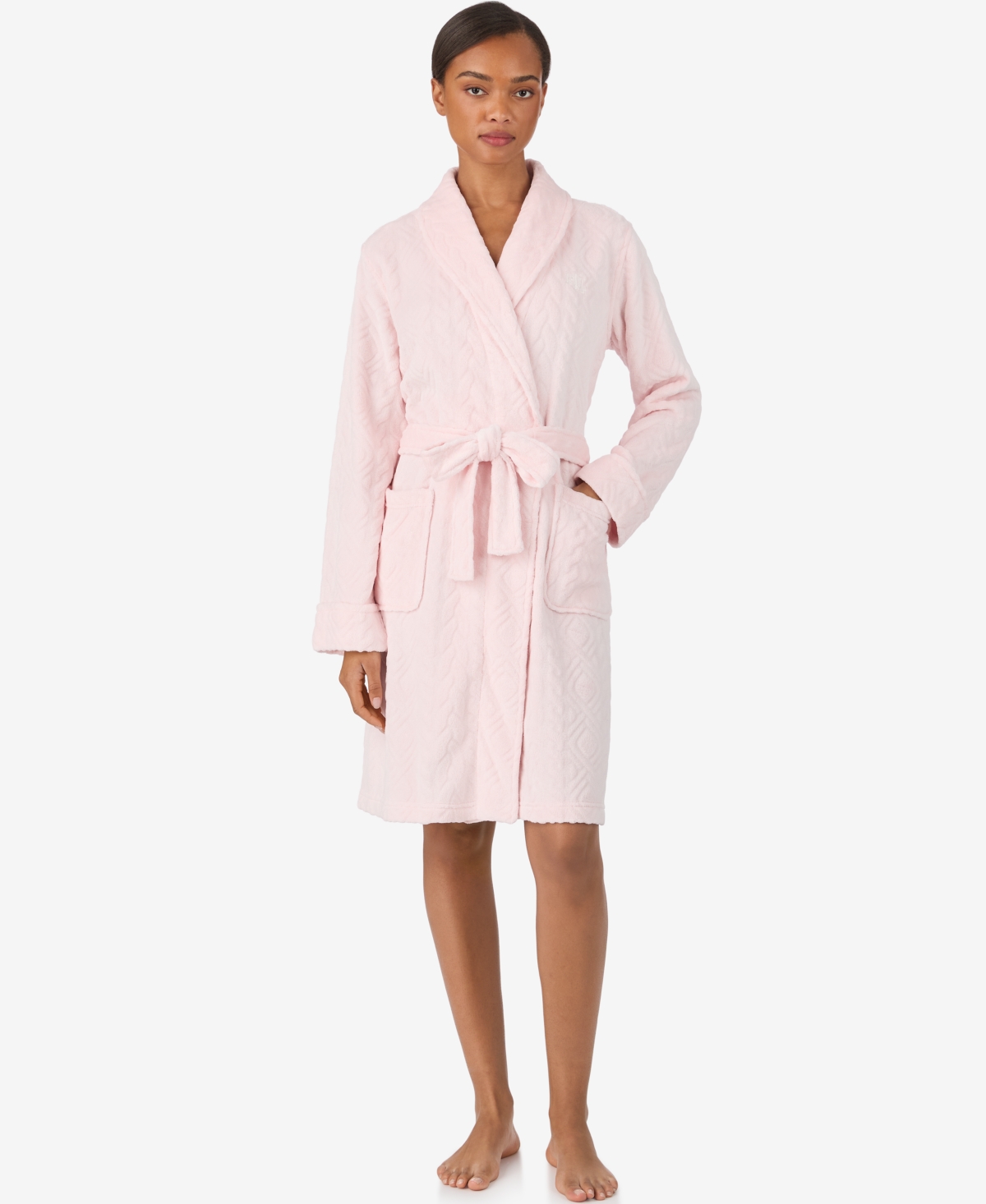 Ralph Lauren Women's Long Sleeve Shawl Collar Short Robe In Pink
