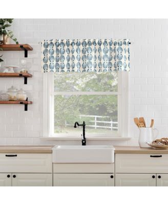 Seaside Tonal Seashell Print Semi-Sheer Rod Pocket Kitchen Curtain Tier Pair