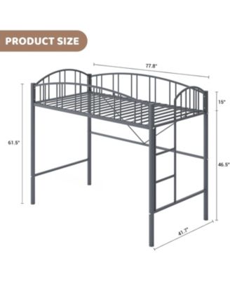 Loft Bed Twin Size, Heavy Duty Metal Loft Bed Frame with Arched Guardrail and Safety Ladder, Space-Saving, No Box Spring Needed, Matte Gray