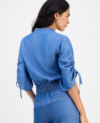 Petite Button-Front Chambray Shirt, Macy's Exclusive 