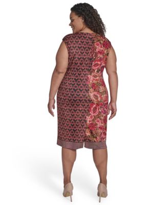 Plus Size Placement Print Bodycon Midi Dress