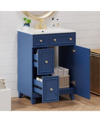 24" Bathroom Vanity Cabinet with Ceramic Sink, 2 Drawers and 1 Storage Door