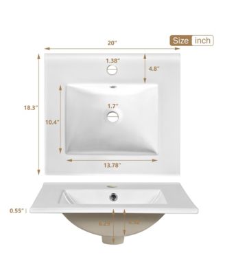 20" Solid Wood And MDF Soft-Close Door, U-Shaped Shelf, Drawer and Storage Rack Bathroom Vanity with Ceramic Sink