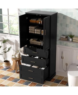 72.2" Tall Freestanding Bathroom Cabinet with 3 Drawers, Adjustable Shelf, Soft-Close Doors and Steel Handles