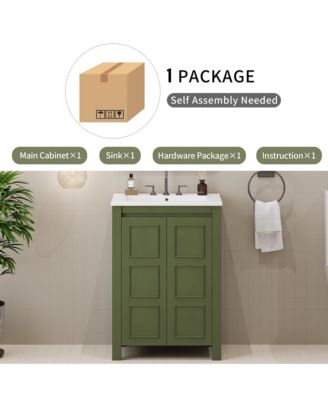 24" Small Bathroom Vanity with Ceramic Sink, 2 Soft-Close Doors and Adjustable Shelf