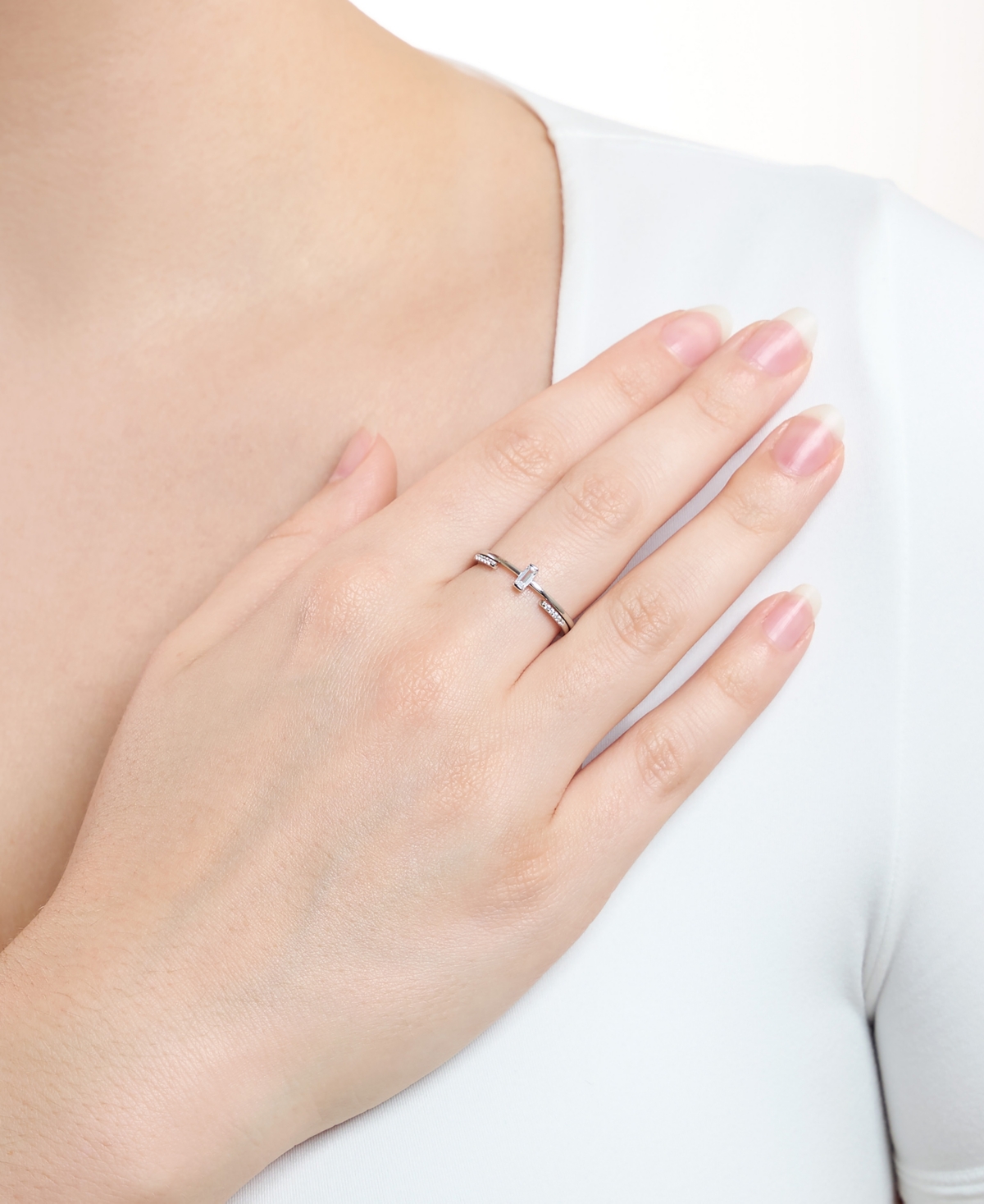 Macy's 2-piece Cubic Zirconia Open Stackable Ring Set (0.23 Ct. T.w.) In Sterling Silver In Metallic