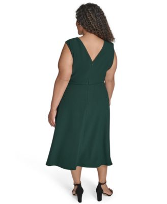 Plus Size Asymmetric Neck Draped Midi Dress